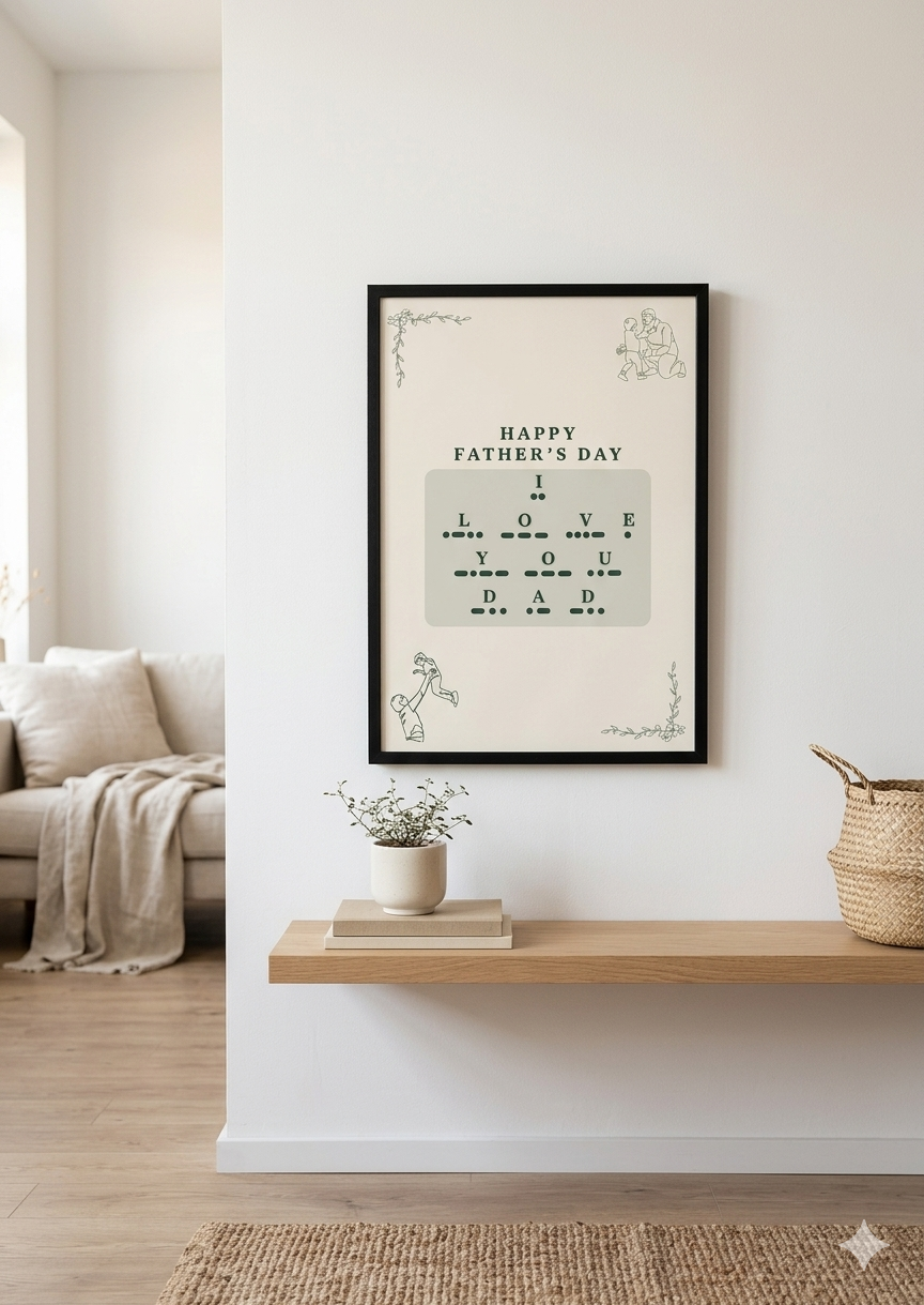I Love You Dad Morse Code Wall Art 
               in black frame on white wall — 
               Father's Day Printable Gift