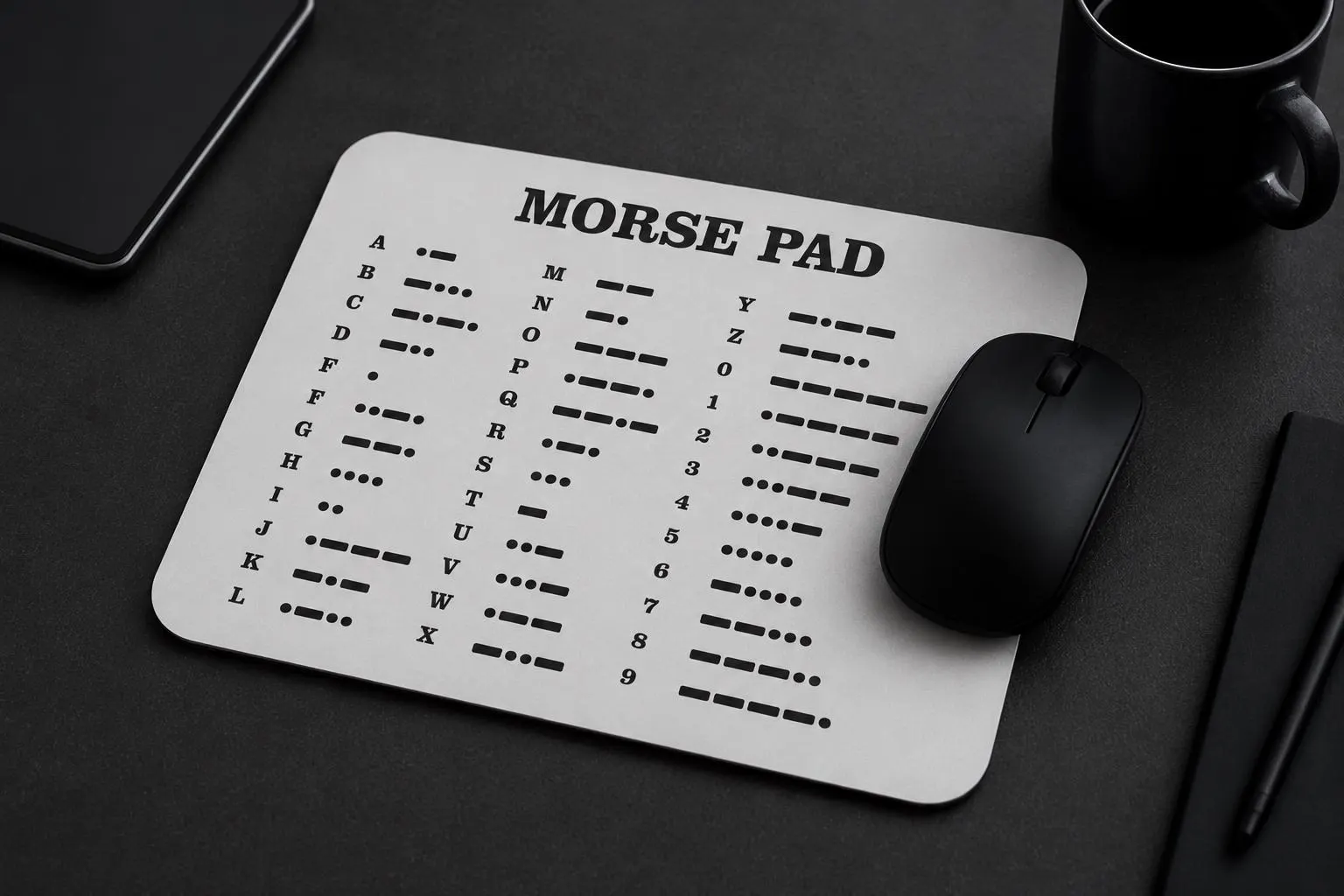 Morse Code Mouse Pad — Full Alphabet & Numbers Reference Chart | Ham Radio Gift | Desk Accessory | Office Decor