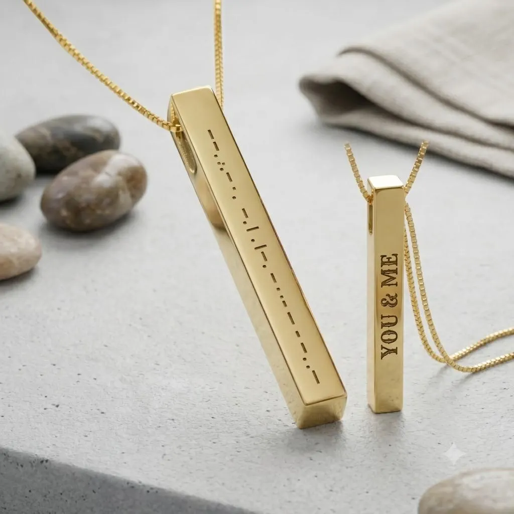 Morse Code I Love You Necklace, Secret Message Bar Necklace, Minimalist Gold Silver Pendant, Romantic Gift for Her, Anniversary Gift